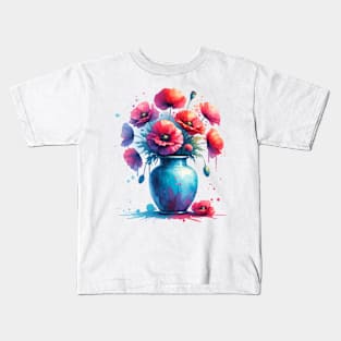 Watercolor Vase Of Flowers By Mimiw Kids T-Shirt